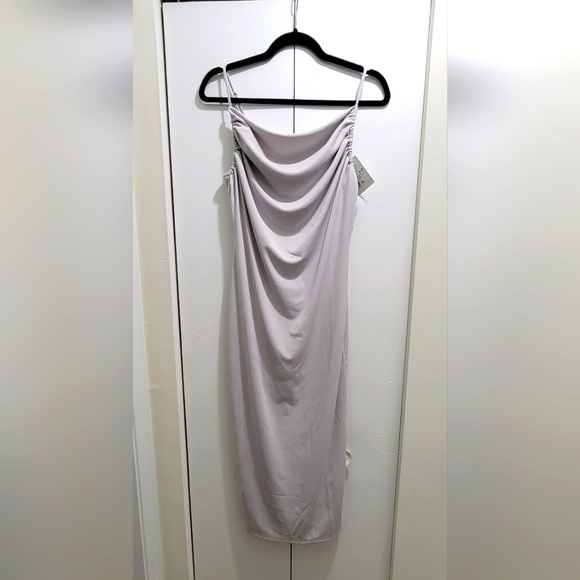 S O L D Gray Cowl Neck Ruched Spaghetti Strap Midi Dress size XL - Picture 12 of 12